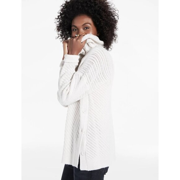 Lucky Brand Alyssa Cowl Neck Sweater With Side Buttons - Picture 3 of 8